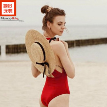 MEMORYBABY Goddess Vacation New Vintage Wine Red V Collar Stunning Sexy Backless One-Piece Swimsuit