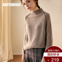 Luo Yi warm semi-turtleneck wool sweater womens autumn and winter new temperament dark gray rabbit hair bottoming sweater 00946