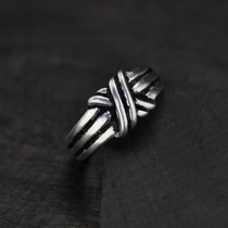 Retro Thai silver Korean line open men and women ring personality trend Thai silver hemp rope ring ring national style