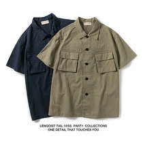 LENGOIST Japanese style double organ bag mens and womens loose lapel loose work casual short sleeve shirt