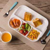 Creative ceramic Japanese-style grid fast food plate Household adult one-person food tableware Childrens rectangular separated meal plate