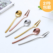 Stainless steel small round spoon fruit fork spoon set spoon small soup spoon donut cake dessert spoon Fork