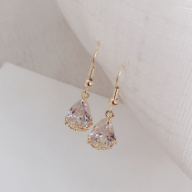Korean version of simple temperament female Joker water drop crystal earrings elegant Super fairy high grade earrings French micro-inlaid earrings