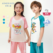 (Live studio recommendation)Love children barking team boys and girls short-sleeved three-point pants Class A summer homewear suit