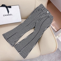 2022 Early Spring Girl Pants Horn Pants Spring Autumn CUHK Child Han Version Gig Sashimi Pants Children Open Fork Pants