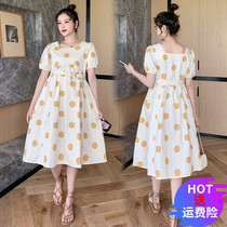 Pregnant woman summer dress dress in summer dress with 2022 new wave points square collar skirt Summer loose pregnant woman skirt summer