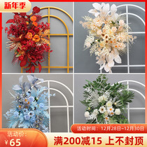 Wedding simulation flower grapefruit leaf hanging flower forest red champagne line flower row flower corner flower background flower art