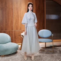 Chinese bridesmaid clothing 2021 new autumn gray Chinese style girlfriends sister Group dress slim wedding long