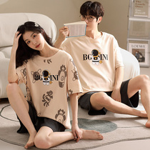 2 sets of price Korean version pure cotton lovers pyjamas lady Korean version cute Home Clothing Men All-cotton Thin short sleeve suit