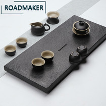 Rodmeco Japanese-style black pottery Kung Fu tea set Household teacup tea table Modern simple black gold stone tea tray