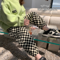 OKAIDI FRENCH GIRLS CHESSBOARD G CASUAL PANTS CHILD CLOTHING AUTUMN WINTER STYLE THICKENED PANTS CHILDREN BABY AUTUMN DRESS LONG PANTS