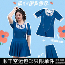 Big Code Swimsuit Woman Fat mm200 Catgut With Slim Conservative Dress Spa Short Sleeve 2021 New Spa Swimsuit