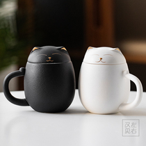 Zhaocai cat tea mug cup tea water separation ceramic cup with lid office filter Cup customization