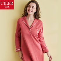 Ms. Shile cotton needle home nightgown autumn and winter thick long sleeve loose home dress sweet home clothes