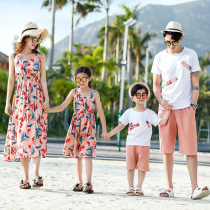 Parent-child suit summer 2021 new family of three four family dress mother dress seaside holiday short sleeve set