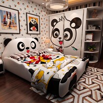 Childrens cartoon bed with guardrail creative girl panda bed personality Boy 1 5 m storage single bed spot