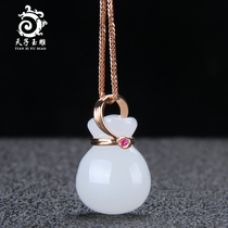 Xinjiang Hetian jade pendant womens jade necklace jade pendant mutton White Jade gourd 18K gold inlaid jade pendant
