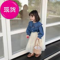 2020 spring new childrens shirt childrens horse Korean version of childrens clothing girls lace big lapel cow a shirt 203