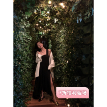 vcruan Asigo black sling dress womens autumn and winter New Long sexy split skirt