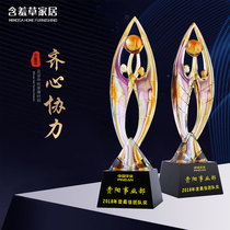(Work together)firing glass trophy custom custom ancient glass lettering medal Annual meeting award