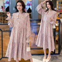 Gestational Maternity 2021 Spring paragraph Han version Long sleeves Long Sleeves Cashew Pregnant Women Dress Gentle Blizzard Spinning Moms Over Kneecap Dress