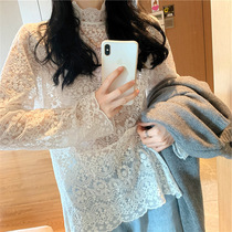 Light mature style lace base shirt female 2022 fashion small shirt socialite with early autumn womens coat high-end long sleeve foreign atmosphere