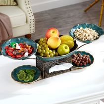 Nordic simple modern multi-function grid dry fruit plate living room household coffee table Large fruit plate tissue box set