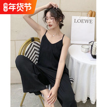 Pajamas womens summer thin modal sling pajamas womens sexy home clothes can be worn outside pajamas leaky back jumpsuit