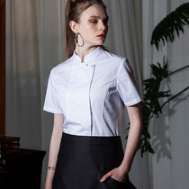 Domino chef overalls women breathable kitchen overalls short sleeves summer Thin Hotel cake shop baking tops