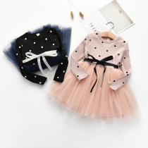 Girls dress dress spring and autumn childrens clothing Han childrens dot baby yarn Princess dress pork skirt