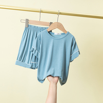 Korea summer childrens modal short-sleeved shorts suit for men and women childrens baby home clothes Pajamas thin stretch