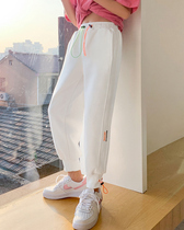 Sports pants womens loose bunch feet 2021 thin eight casual pants spring and summer white nine points small foot pants ins tide