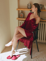 Morning robe bride bridesmaid wedding wedding red comfortable soft nightgown long three-piece set sexy simple thickened