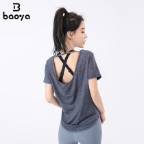  BAOYA sports top womens loose breathable hollow gym running beauty back blouse sexy quick-drying yoga clothes