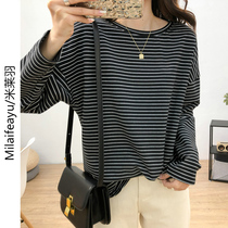 Round neckline with long sleeves female spring and autumn slim section 2022 new Korean version casual T-shirt temperament 100 hitch bottom blouses