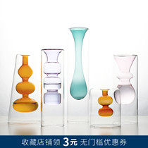  Nordic modern minimalist stained glass creative double-layer transparent vase desktop decoration personality with hydroponic flower device