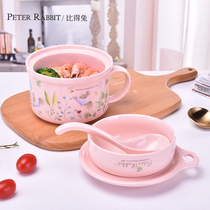 British Pidel Rabbit dual-purpose ceramic noodle bowl rice box microwave lunch box rice bowl porcelain bowl with lid Cup Soup Bowl