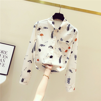 South Korea 2022 Spring Autumn New Long Sleeve Snowspinning Shirt Woman Retro Port Taste Design Small Crowdblouse Printed Lining Clothing