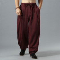 Ethnic style summer pants cotton and hemp casual loose large size bloomers Chinese style mens wide-legged linen trousers