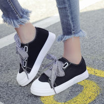 Bow lace-up canvas small white shoes female Korean version of Joker flat shell head casual board shoes student breathable women's shoes