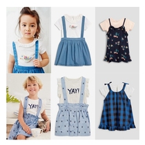 (In stock]) UK Next Baby Girls Plaid Floral Short Sleeve T-Shirt Plus Sling Skirt Two Piece Set