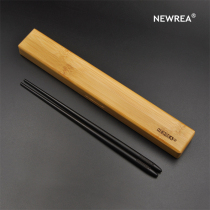 NEWREA New Ebony thick 8mm portable chopsticks carry bamboo box Black Samurai stunning glory