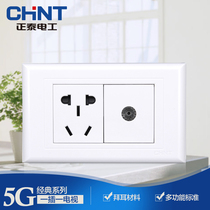 Chint Type 118 wall switch socket 5G with TV socket two-bit one-plug plus cable TV panel
