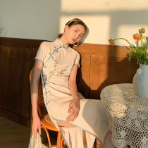 National Breeze Qipao 2022 New young Teenage Girl Retro Temperament Embroidery with long improved one-piece dress Chunxia