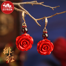 Phoenix Nirvana earrings female summer retro exaggerated flower earrings Garnet 2021 new niche unique design