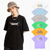 BIPOLAR summer graffiti smiley face short sleeve T-shirt men National Tide brand ins trend wild loose couple half sleeve