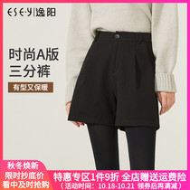 Yiyang 2021 autumn and winter New woolen shorts women wear loose thin thick straight wide leg pants winter 4891