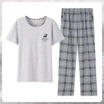 Fenten new pajamas mens short sleeve trousers cotton thin summer leisure plus size youth home wear