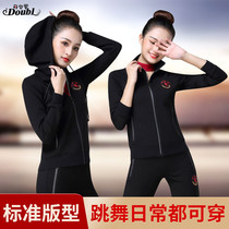 Dan Bo Luo Latin dance long sleeve turtleneck jacket cardigan womens suit dancing casual thick Sportswear hooded top