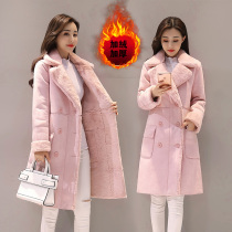 Lamb fur one deerskin quilt cotton coat coat coat women autumn and winter Joker thickened 2021 medium long new
